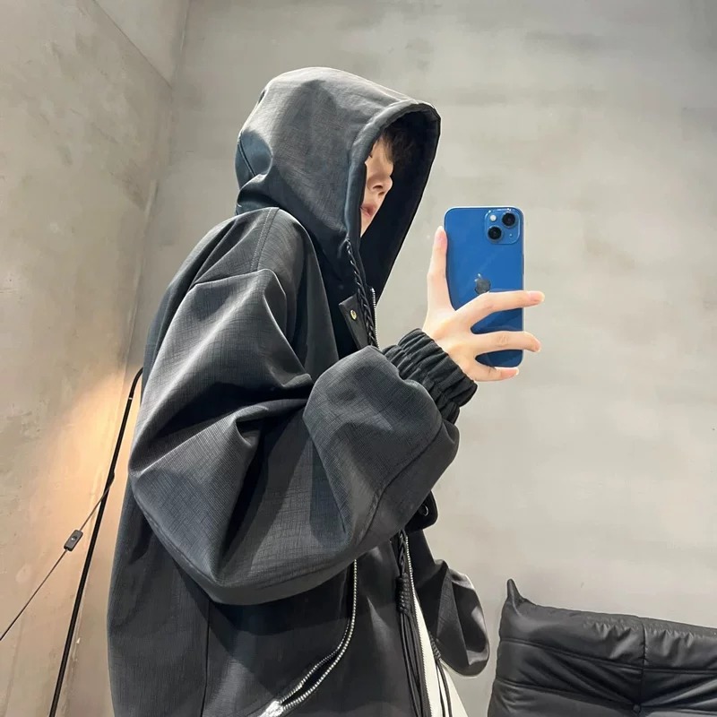 雾面pu皮夹克男女春秋季痞帅加绒机车服皮衣美式潮牌连帽情侣外套