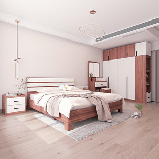Nordic Simple Modern Bedroom Suite Single Bed Open Door Wardrobe with Dressing Table Bedside Table Combination