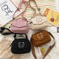斜めショルダーバッグ女子学生コーデュロイシングルショルダーバッグ2024韓国版日系原宿キャンバスバッグかわいい少女布袋バッグ