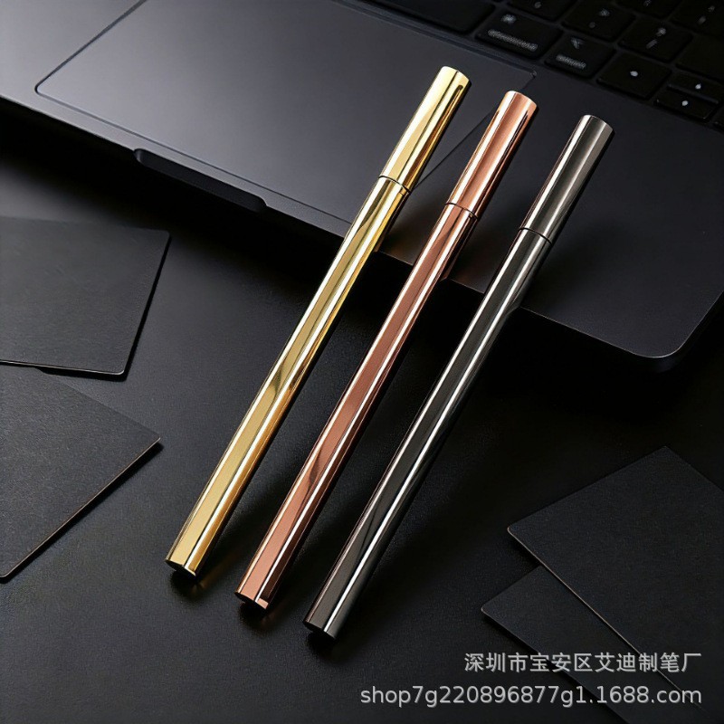 New Electroplated Hexagonal Metal Signature Pen, Business Office Gel Pen, Gift Ballpoint Pen, Logo-Printed Water Pen Wholesale