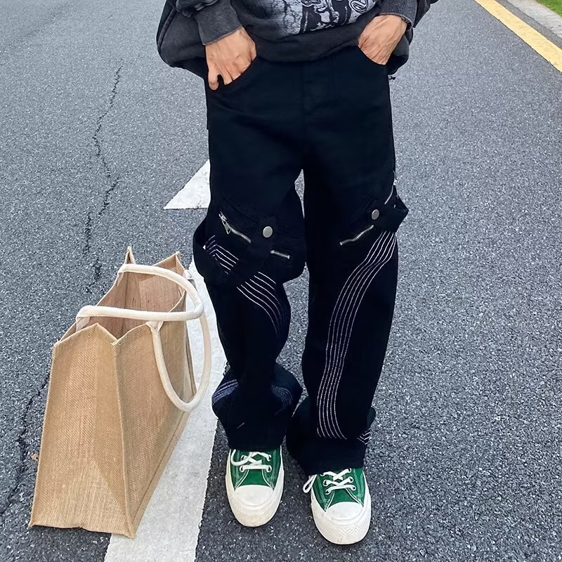 Men's jeans 2022 New Hip Hop trendy loose straight American pants men's slippers floor wide Daddy trousers