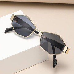 新しいクロスボーダーファッションメガネ、多用途の多角形メタルファッショントレンドカットエッジサングラス、女性用、ハイエンド日焼け止め