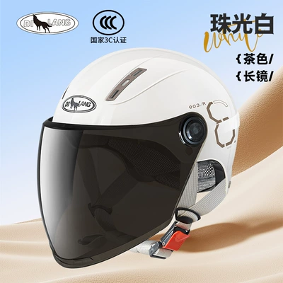 motorcycle winter warm half helmet — Motosiklet kaskı (dəbilqə) - l004-summer-pearlescent-white-brown-long-mirror-3