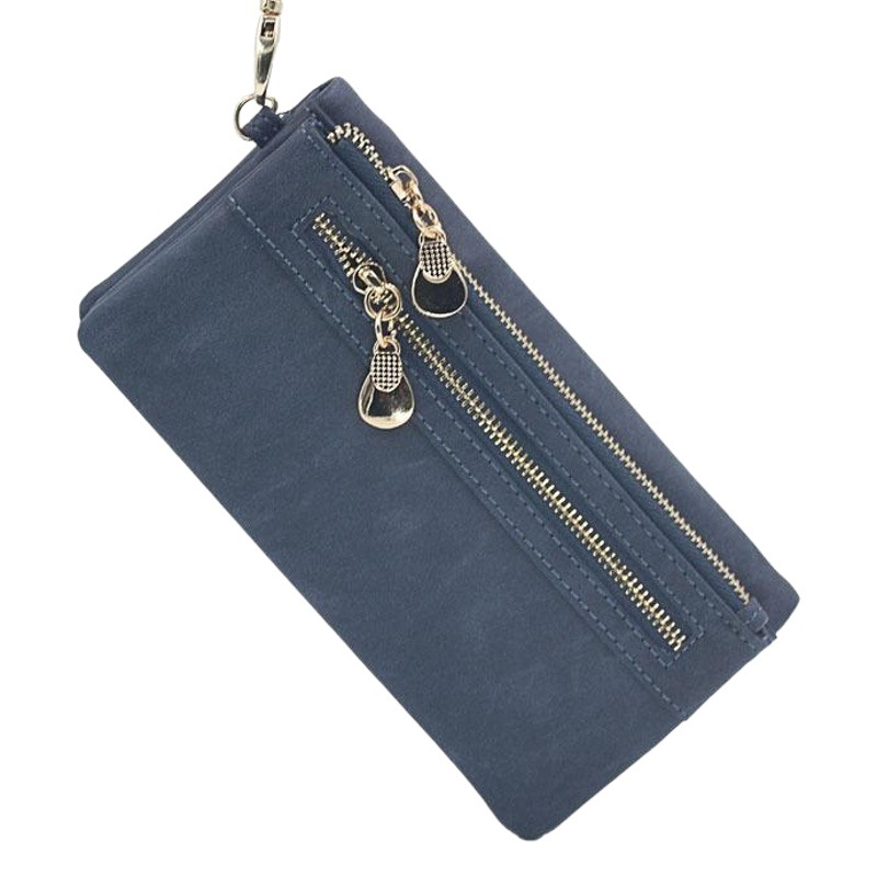 Comercio exterior transfronterizo doble cremallera esmerilado larga Cartera de mujer de gran capacidad bolso de mujer cartera larga embrague