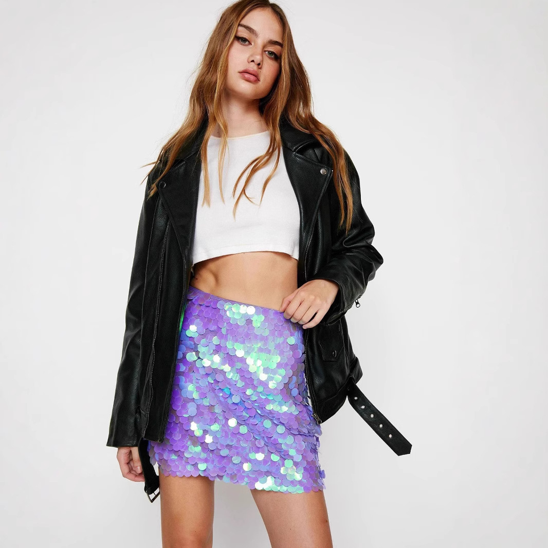 Foreign Trade Celebrity Fashion Sexy Internet Celebrity Tight-Fitting Nightclub Performance Sequin Half-Body Women's Skirt Sexy Hot Girl