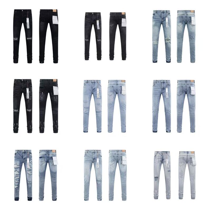Cross-Border Exclusive Purple-Brand American Street Fashion Washed Ripped Slim Versatile High Street Unisex Jeans Cross-Border Exclusive Purple-Brand American Street Fashion Washed Ripped Slim Versatile High Street Unisex Jeans