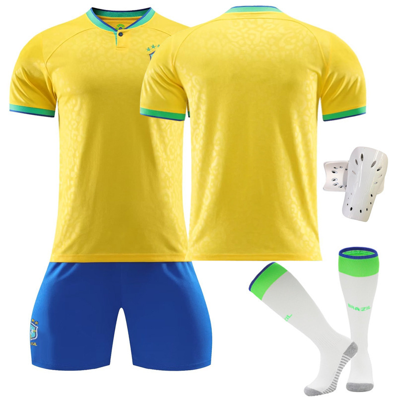 22-23 Brazil Home New No. With Socks + White Protectors
