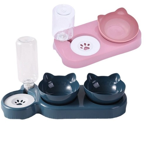 Cross-border cat bowl cat food bowl two bowls in one cervical spine protection automatic drinking bowl anti-tipper cute cat food bowl