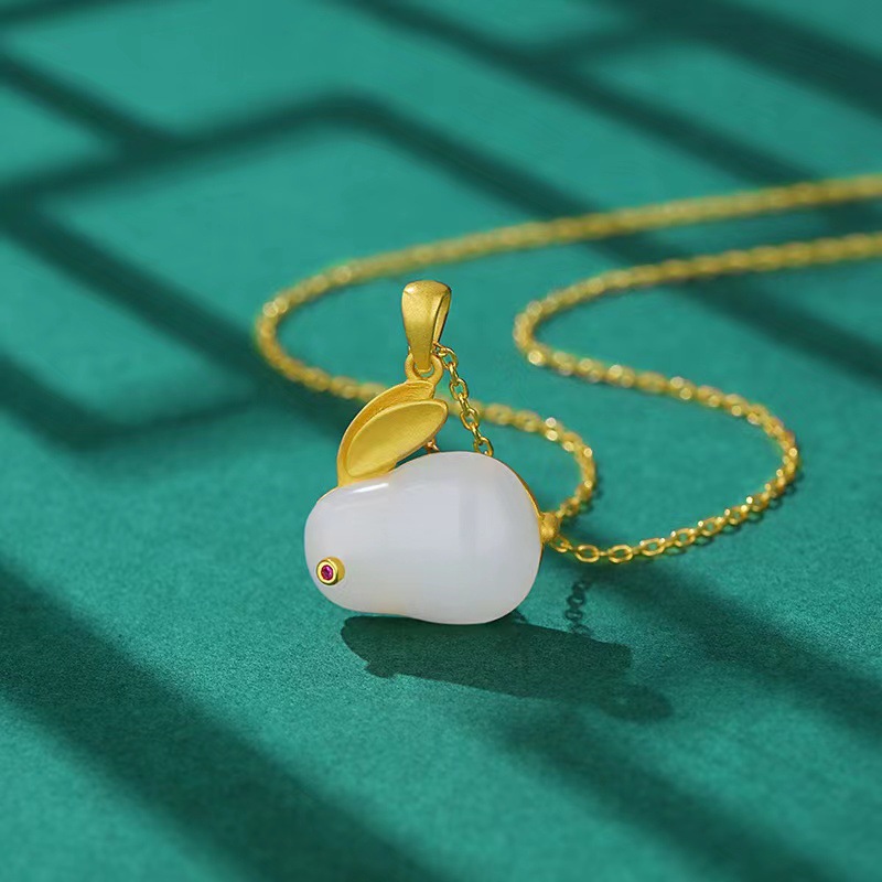 Rabbit Pattern Women'S Gender Cute Rabbit Titanium Steel Plating Inlay Artificial Gemstones Rhinestones Pendant Necklace 1 Piece