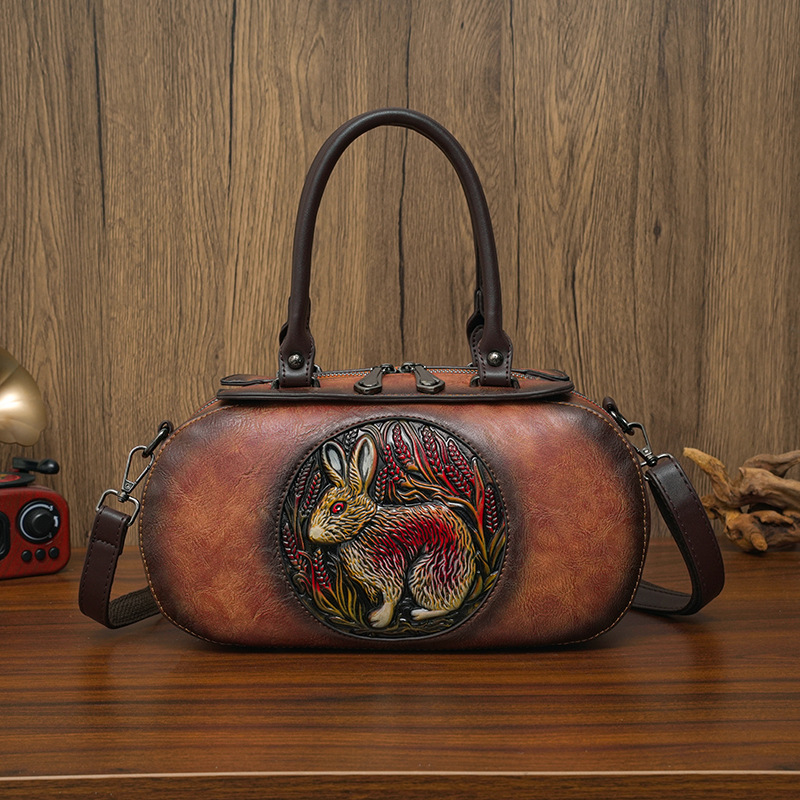 Chinese Style Embossed Boston Handbag - Large Capacity Versatile Casual Commuter Bag For Women - Thumbnail 3