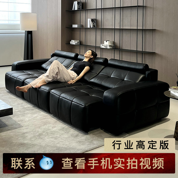 Yuanjie's New Lawrence Leather Sofa Bed Foshan Reclining and Sleeping Folding Function Pixel Electric Flat Push Sofa