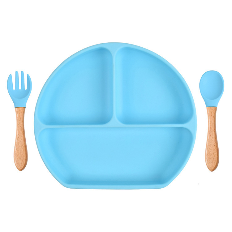 スポット分格子供食器ベビー吸盤シリコンボウル赤ちゃんスプーンストロー一体式シリコン皿|undefined