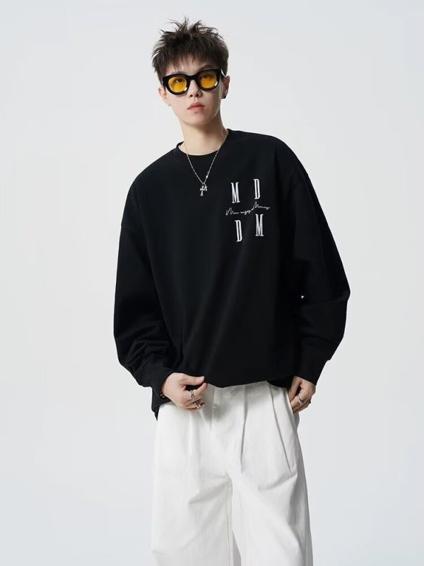 文字刺繍ネジ口長袖Tシャツメンズ新しい気質イントレンディな多用途カップルボトムコットントップ|undefined