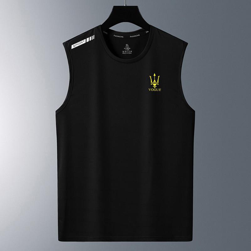Men's Ice Silk Vest, Thin, Breathable, Quick-Drying, Sporty, Casual, Wide Shoulder, Outerwear, Crew Neck, Sleeveless T-Shirt, Summer