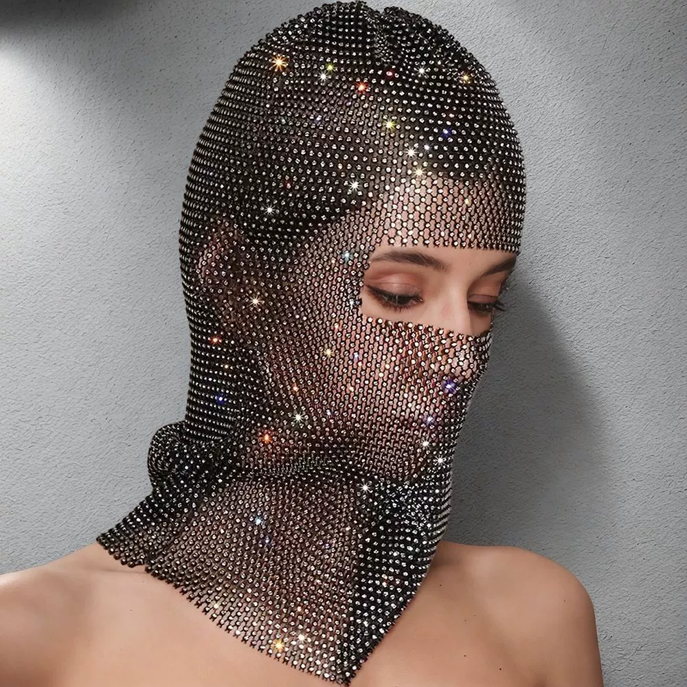 2025 трансграничный Amazon, хит продаж, блестящий алмазный сетчатый платок, модный тренд, праздничный карнавал, аксессуары для капюшона со стразами