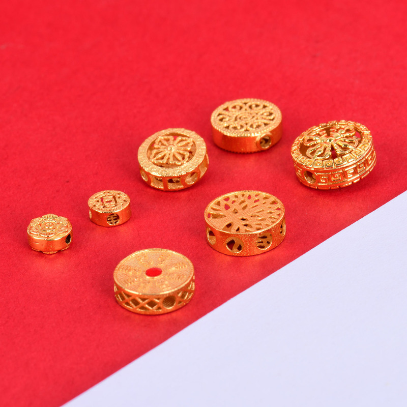 Ancient Copper-Plated 24K Gold Peace and Joy Hollow Spacer Beads DIY Bracelet Accessories Color-Preserving Loose Beads Fortune Beads