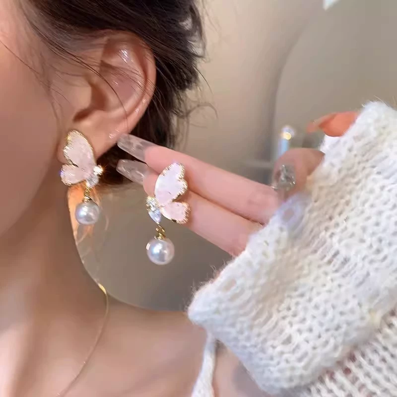 Серьги из серебра 925 с жемчужным бантиком, микровклейка цирконием, стиль 2026