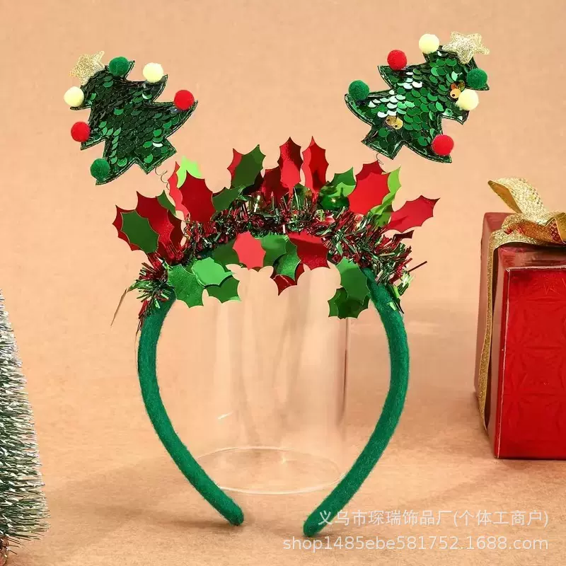 圣诞节派对装扮拍照发箍儿童发饰品发光头饰圣诞树帽子亮片造型