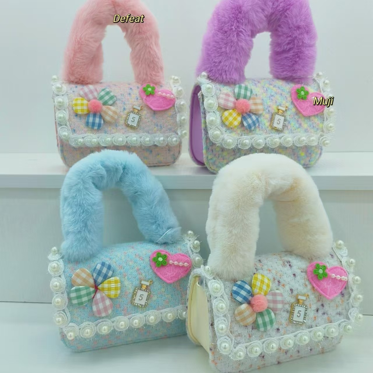 Bolso de peluche, bolso de hombro de niña, bolso cuadrado, bolso de accesorios de encaje de niña, bolso de cambio de cadena