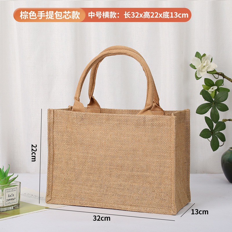 En stock bolsa de lino logotipo imprimible yute bolso de compras Muji en blanco DIY bolso de yute pintado a mano