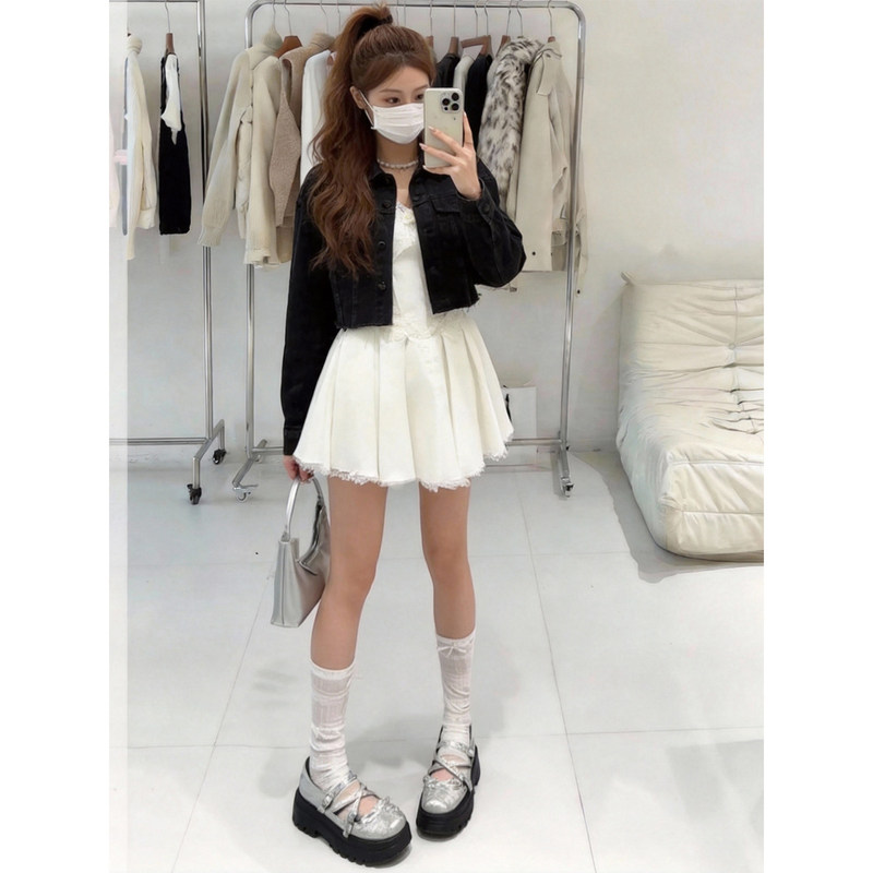 Women's Hong Kong Style Retro Short Fringed Jacket, Loose Fit, Slimming, Salt-Style Denim Top for Spring and Autumn