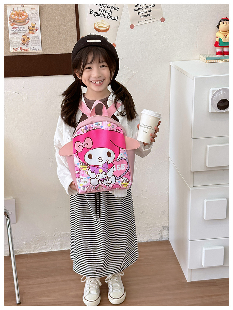 The new 2024 Kuromi kindergarten backpack is cute and cartoonized. It's a lightweight schoolbag and a cute snack bag for kids undefined