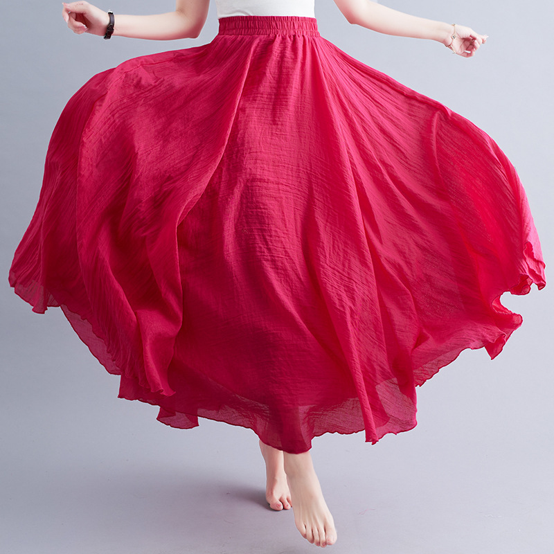 Japanese 2025 Summer New Artistic Lazy Design Sense Cotton and Linen A- line Long Skirt Large Swing Linen Skirt