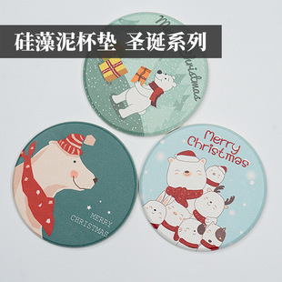 Production and Processing of Diatom Mud Coasters, Round Cartoon Absorbent Christmas Coasters, Home Dining Table Tea Cup Insulation Pads, Customization