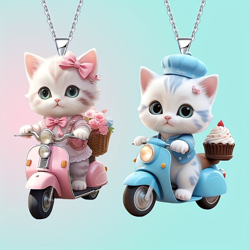 Collar colgante de motocicleta de paseo de gato de acrílico de moda-Regalo perfecto para el encantador encanto rosa/azul image 1