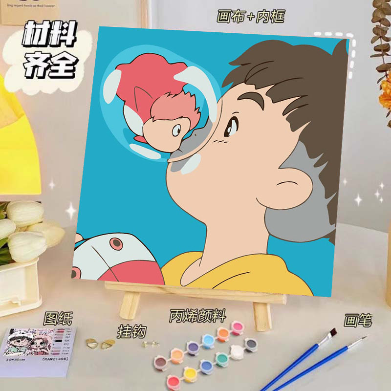 Pintura al óleo digital de bricolaje, dibujos animados para niños, pinturas para colorear hechas a mano, lindos puestos de animación curativos, comercio exterior transfronterizo