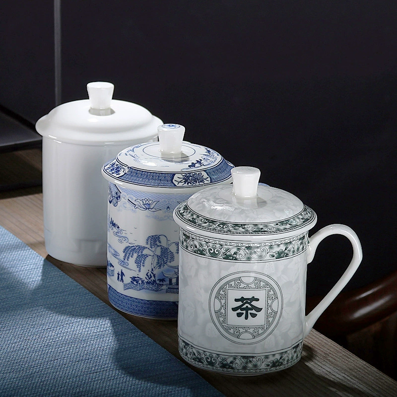 Ceramic cover, tea cup with glass for home use