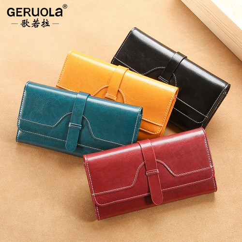Factory direct sales hand wallet women's long genuine leather simple and versatile large capacity all-in-one soft leather multi-card function wallet