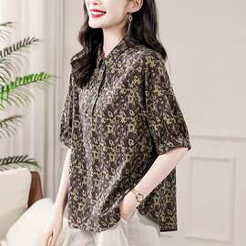 五分袖碎花衬衫女气质中老年妈妈装大码复古夏季女装衬衣小衫