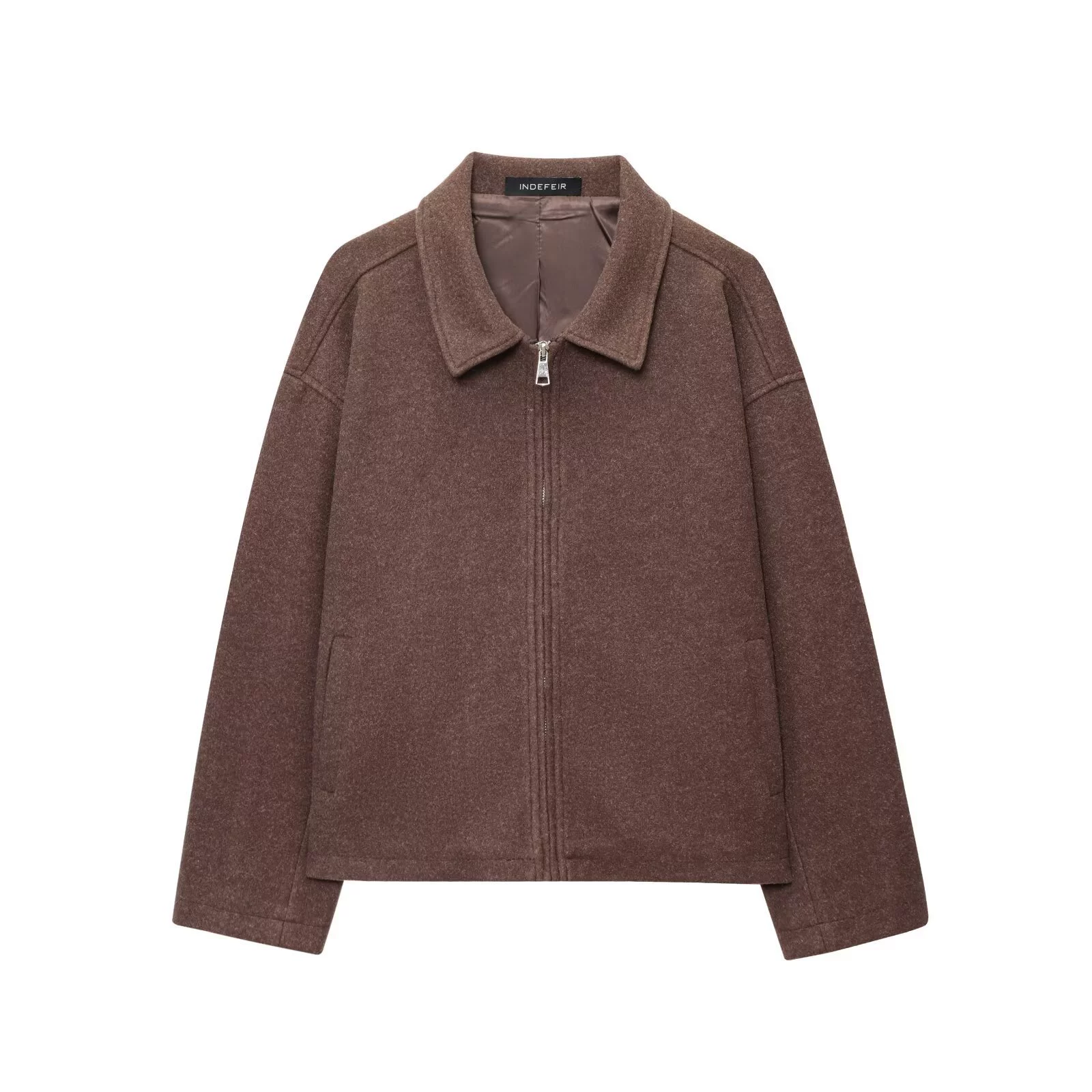 Летняя модная кофейная куртка с молнией, Woolen coat, европейский стиль