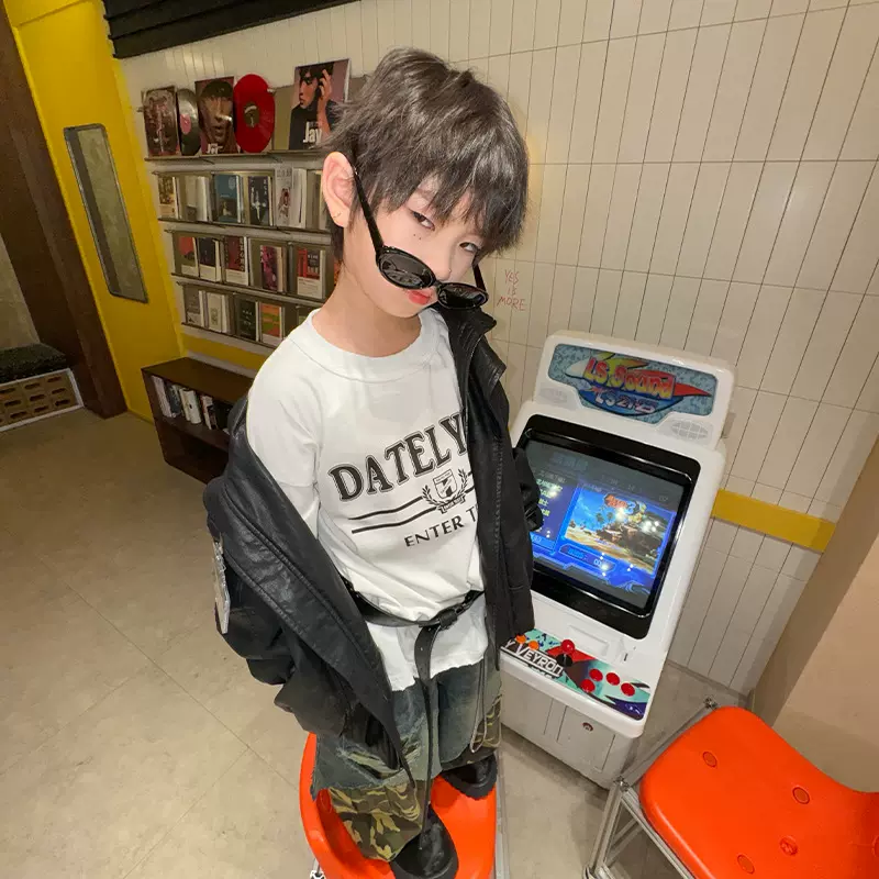 男童皮衣外套以鸿制衣2025秋季童装新款儿童韩版蝙蝠袖夹克上衣