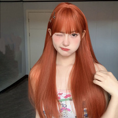 Cheng Ming wig for women dirty orange natural fluffy student sweet internet celebrity anchor summer long straight hair full headband style