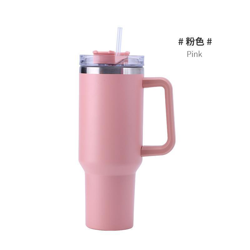 Vaso térmico de acero inoxidable 40oz doble capa con asa y pajita portátil para coche y exteriores