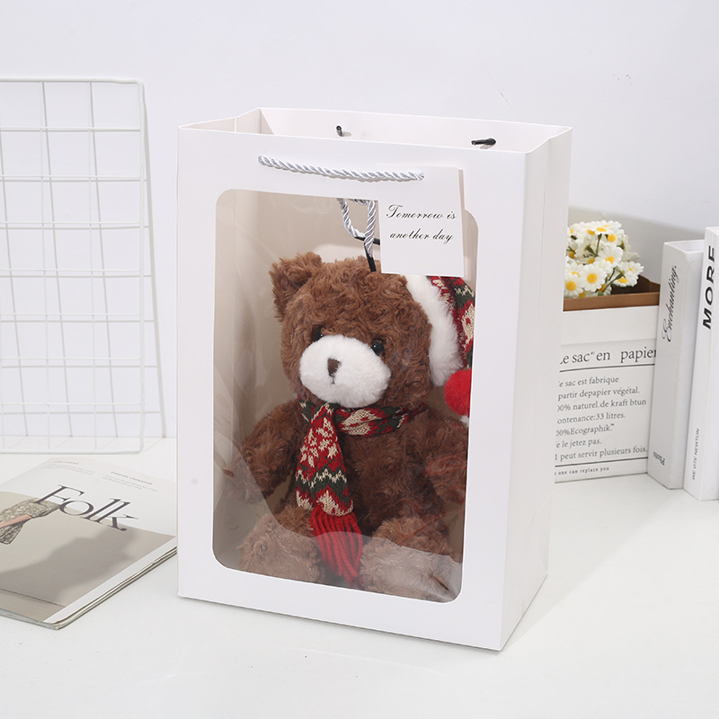 礼品袋现货透明橱窗手提袋创意礼品开窗纸袋鲜花花束包装袋手提袋