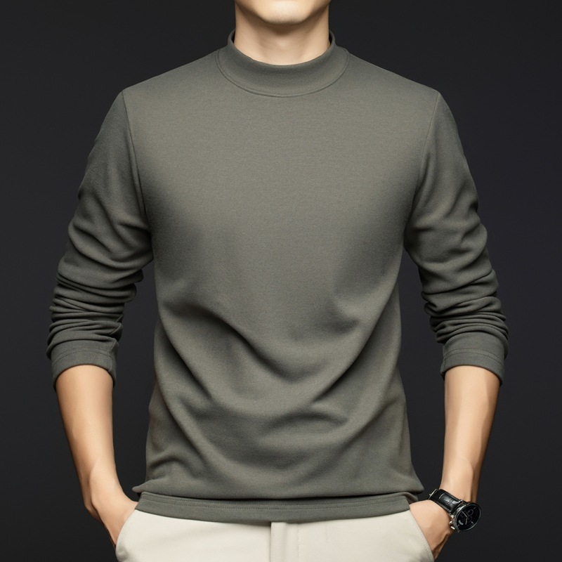 공장 매장 겨울 새 남성 긴팔 티셔츠 솔리드 컬러 양털 반 높이 목 두껍게베이스 셔츠 올매치 탑