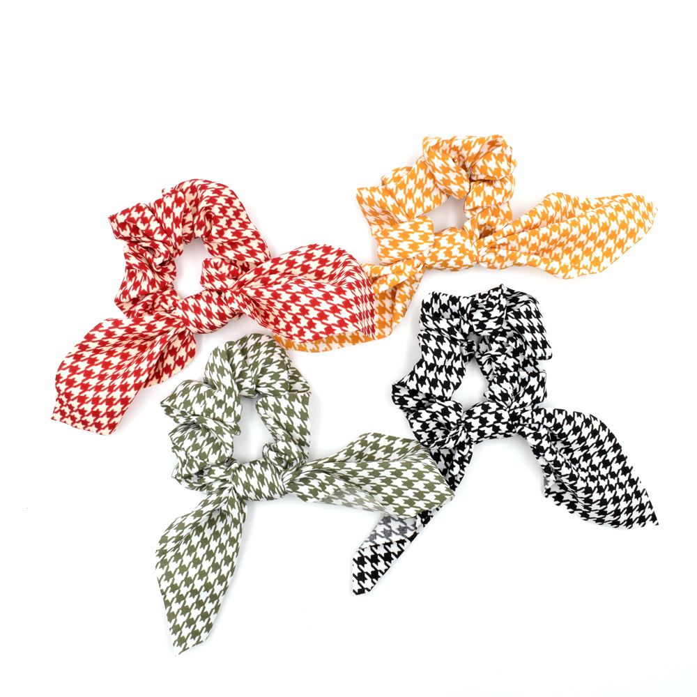 Fashion Houndstooth Ribbon Hair Scrunchies display picture 8