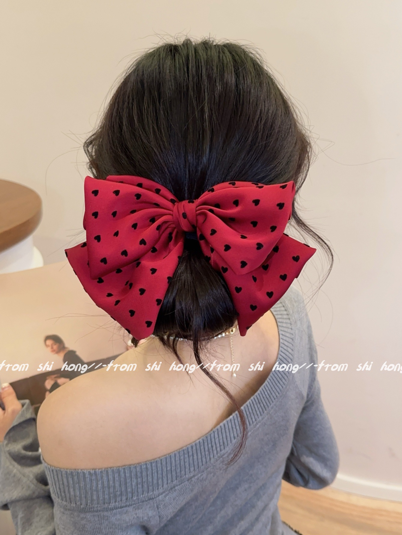 38g Weight Hair Clip Hair Accessories Type 1 Piece Quantity Daily Occasion Cloth Material Heart Shape, Bow Knot Pattern All Seasons Season Women's Gender IG Style, Sweet Style IG Style Sweet Women's Heart Shape Bow Knot Cloth Hair Clip 2