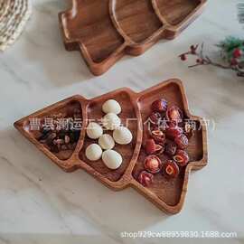 创意圣诞树点心水果托盘实木家居宝宝辅食托盘下午茶甜品装饰盘