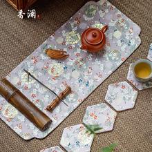 O6AM中式手工织锦小茶席长方形布艺桌旗茶杯垫复古禅意茶布垫干泡