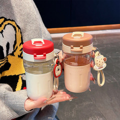 奇亜双飲ストローカップ高颜値学生はかわいいグラス高ホウ素シリコン高温断熱カップを厚くした