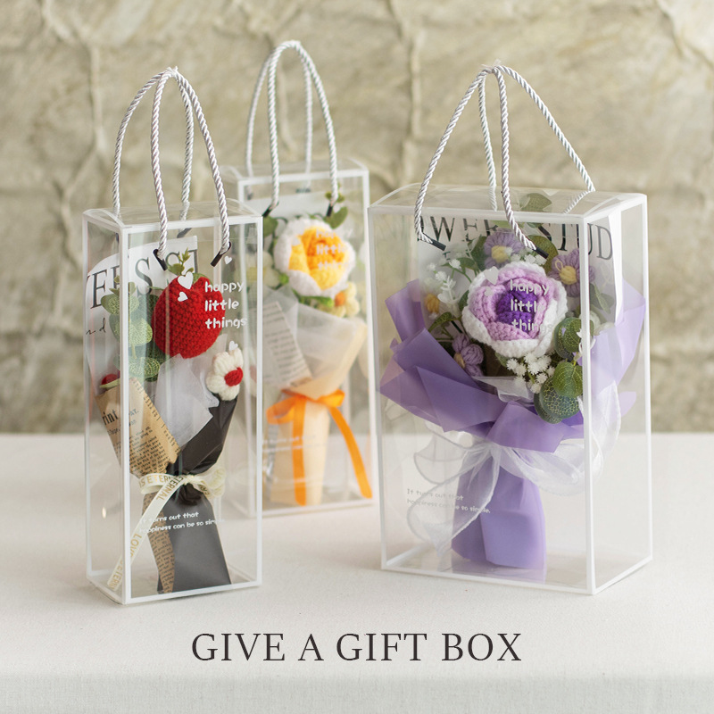 Cross-border Explosions Hand-crocheted Carnation Woven Wool Flower Rose Gift Box Mother's Day Finished Flower Gift