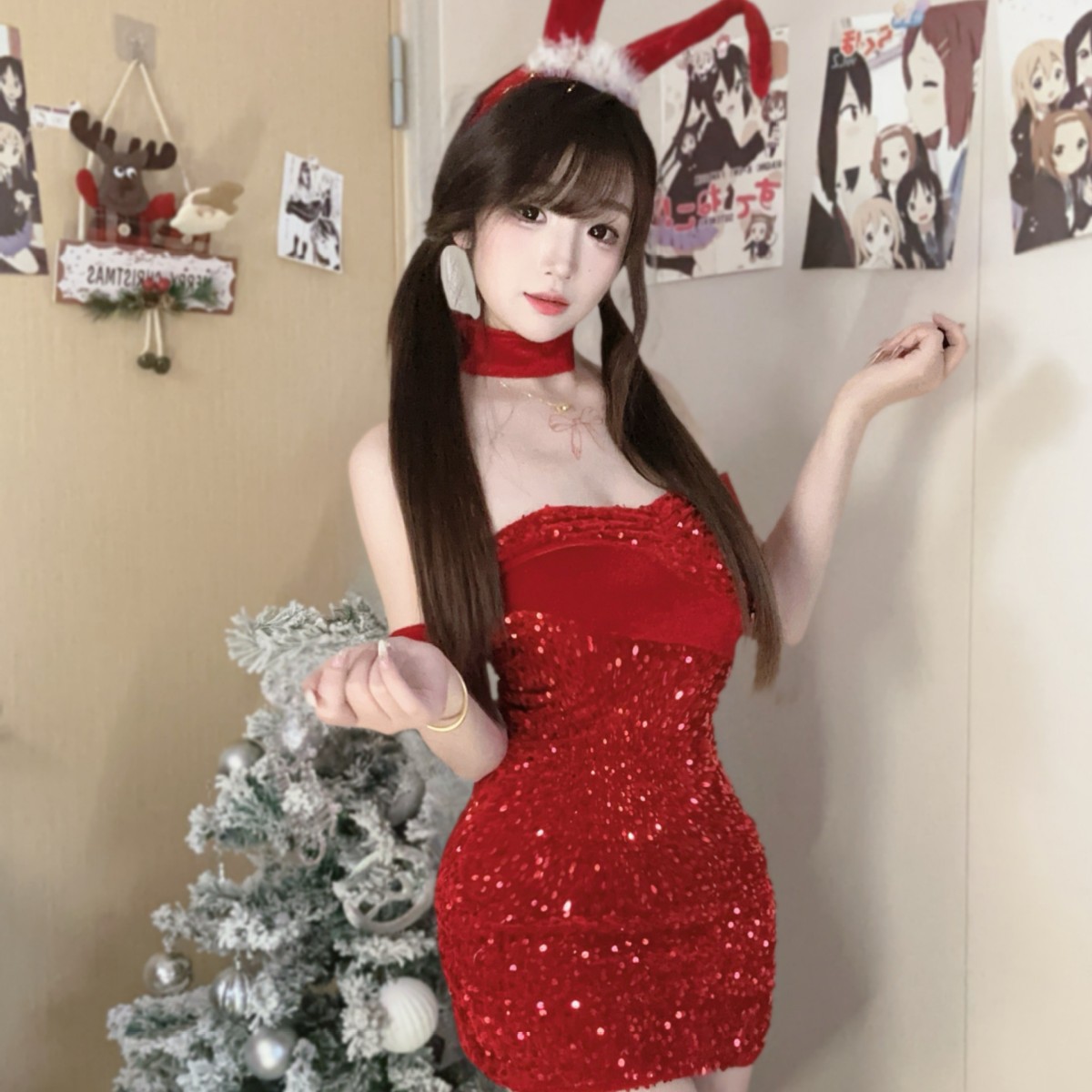 새해 섹시한 란제리 벨벳, 크리스마스 토끼 섹시한 란제리 파자마 유혹 할 수 8889