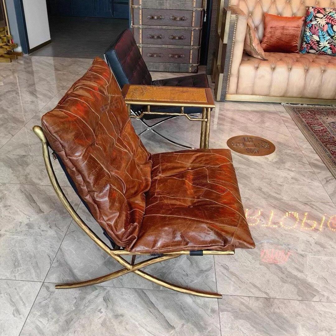 Silla de ocio de sala de estar medieval silla de hierro forjado a mano silla de diseño de alta gama retro sofá individual