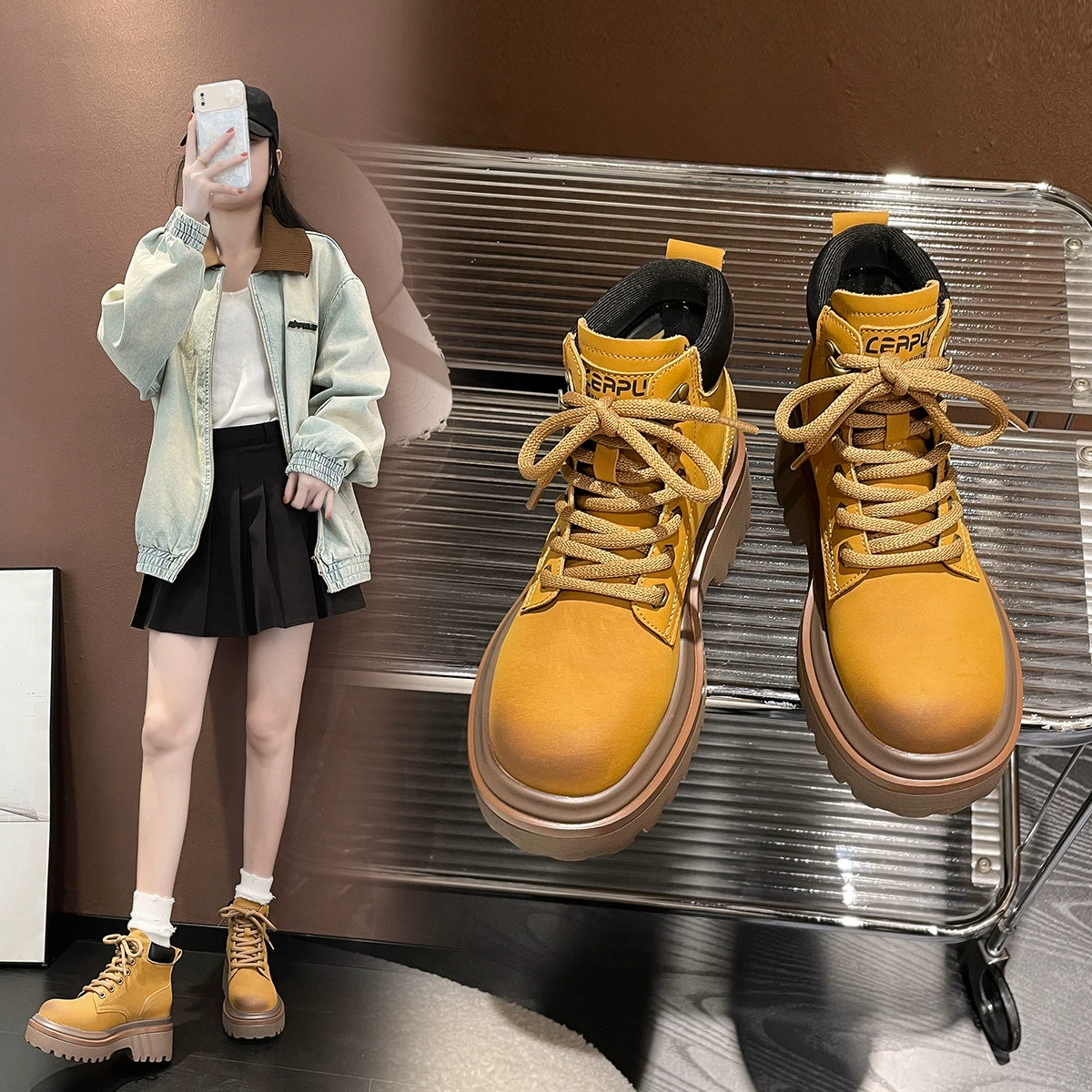 Женские ботинки Martin 2023, ретро-мотоциклетные ботинки, короткие рабочие ботинки из натуральной кожи в европейском и американском стиле, универсальные женские ботинки в британском стиле, увеличивающие рост.