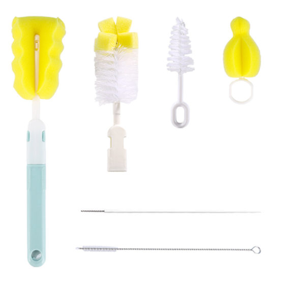 Factory wholesale cup brush six-piece set baby foldable bottle brush household long handle cup brush cleaning brush sponge brush