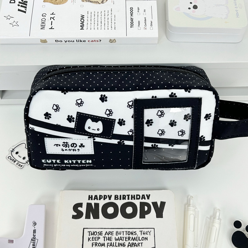 Japanese-Style Black and White Cat Pencil Case, Ins-Style Large-Capacity Student Stationery Box with Visible Window, Cartoon High-Value Pencil Bag Japanese-Style Black and White Cat Pencil Case, Ins-Style Large-Capacity Student Stationery Box with Visible Window, Cartoon High-Value Pencil Bag